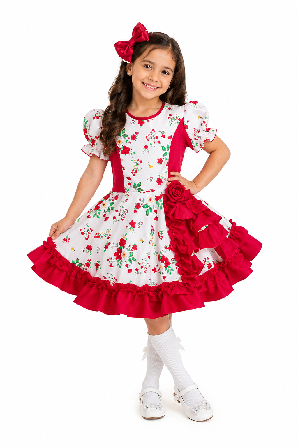 Vestido Huasita rojo con blanco