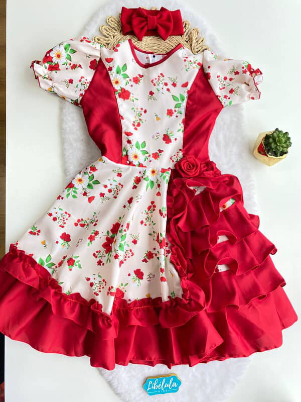 Vestido Huasita rojo con blanco
