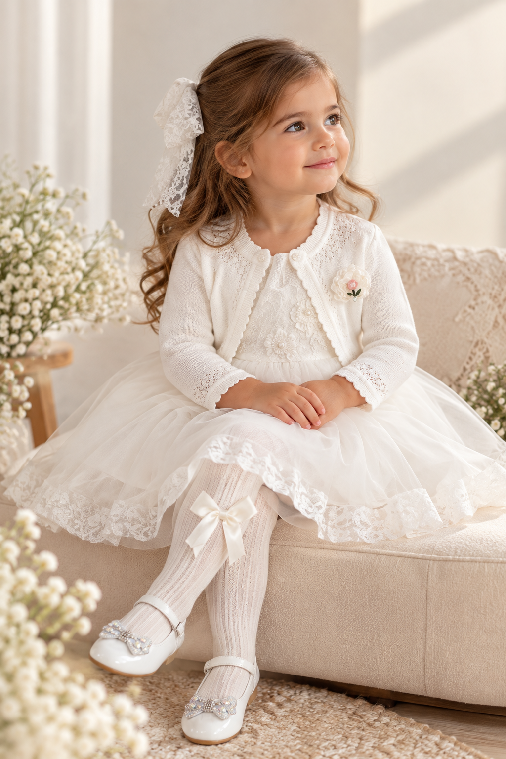Bolero cardigans tejido rosa y blanco
