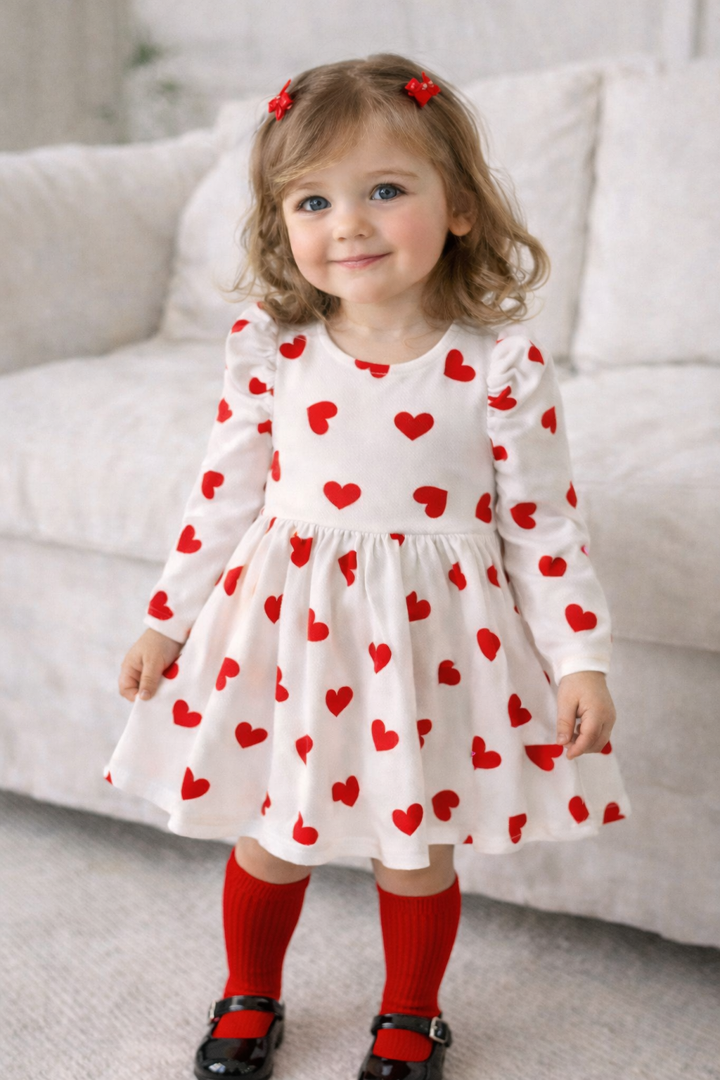 Vestido blanco corazones rojos