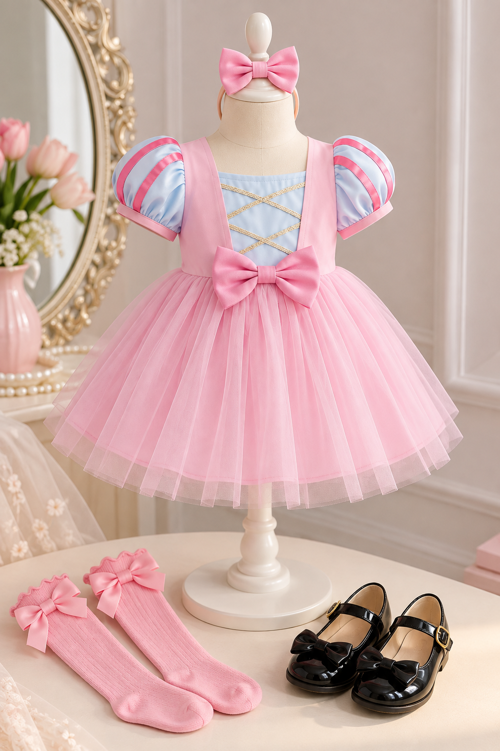 Disfraz Princesa Rosa para Niña – Vestido + Cintillo | Halloween