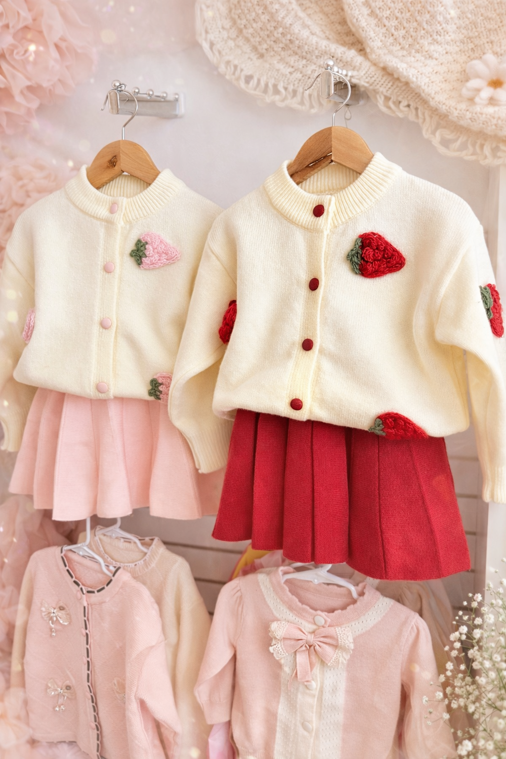 Set lanilla hipoalergenica falda y chaleco frutillas