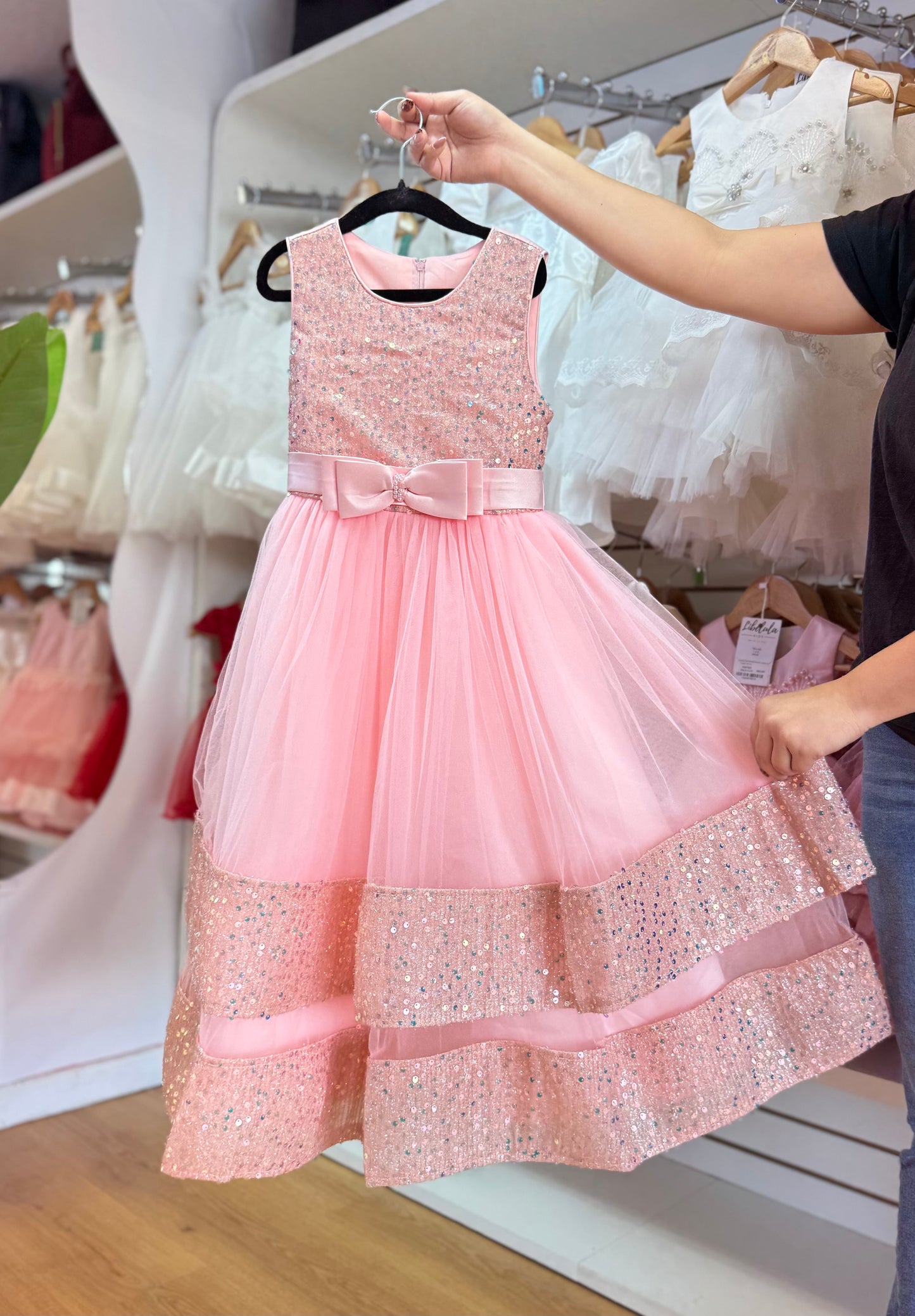 Vestido gala juvenil rosado lentejuelas