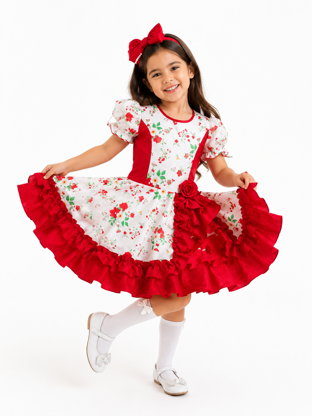 Vestido Huasita rojo con blanco