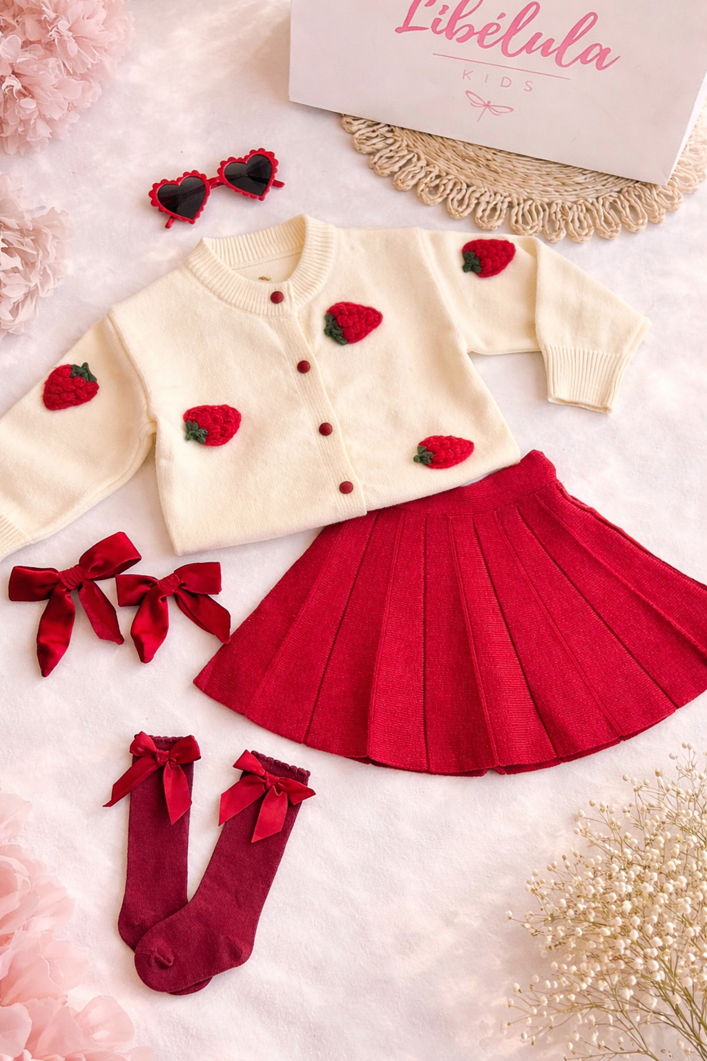 Set lanilla hipoalergenica falda y chaleco frutillas