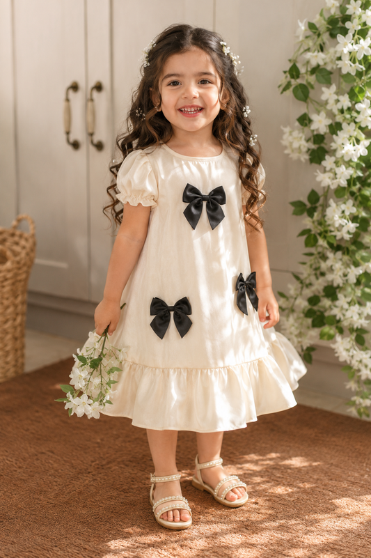 Vestido ameliette satinado con  coquette negro