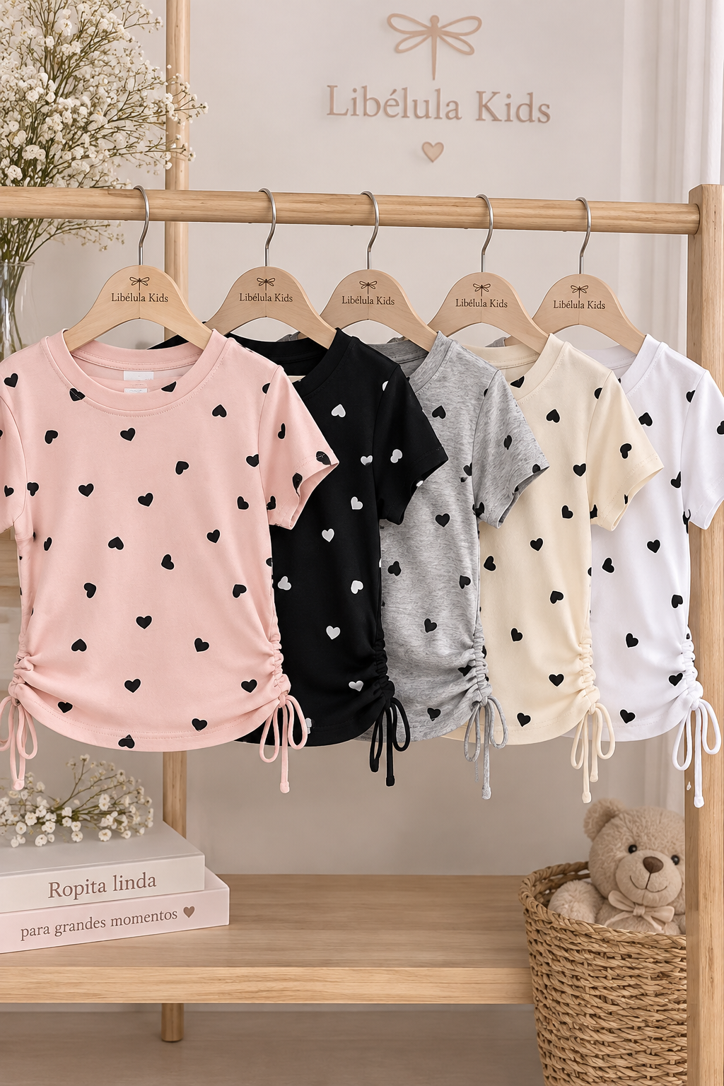 Polera corazones algodón