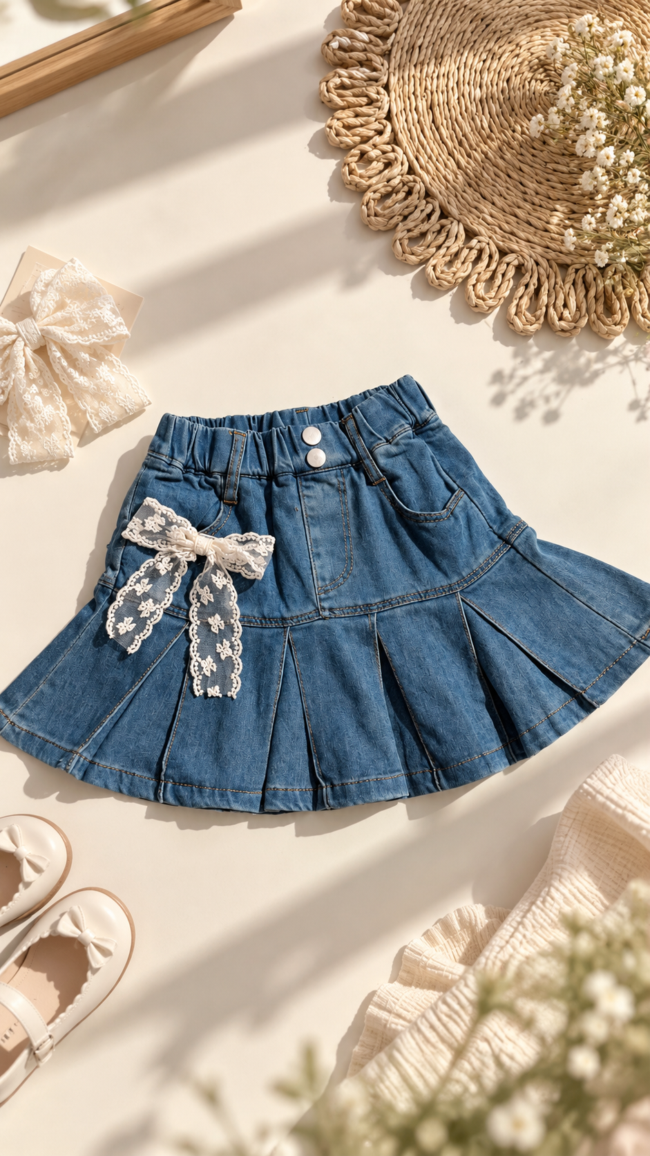 Falda short flare mezclilla niña