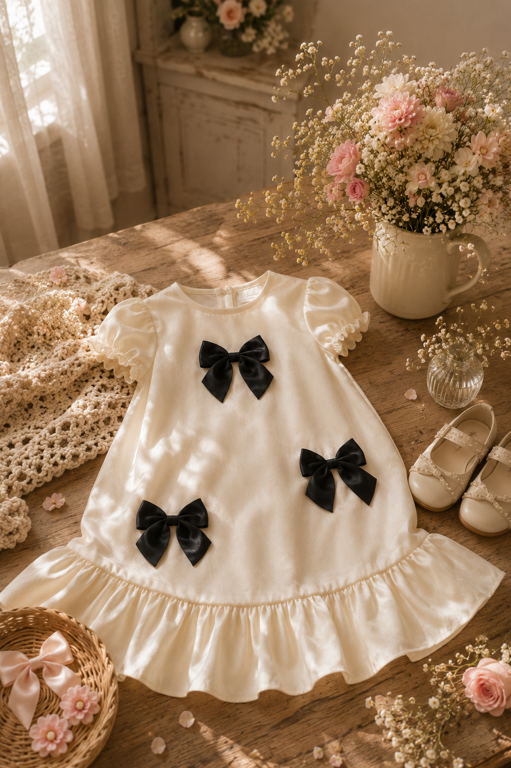 Vestido ameliette satinado con  coquette negro