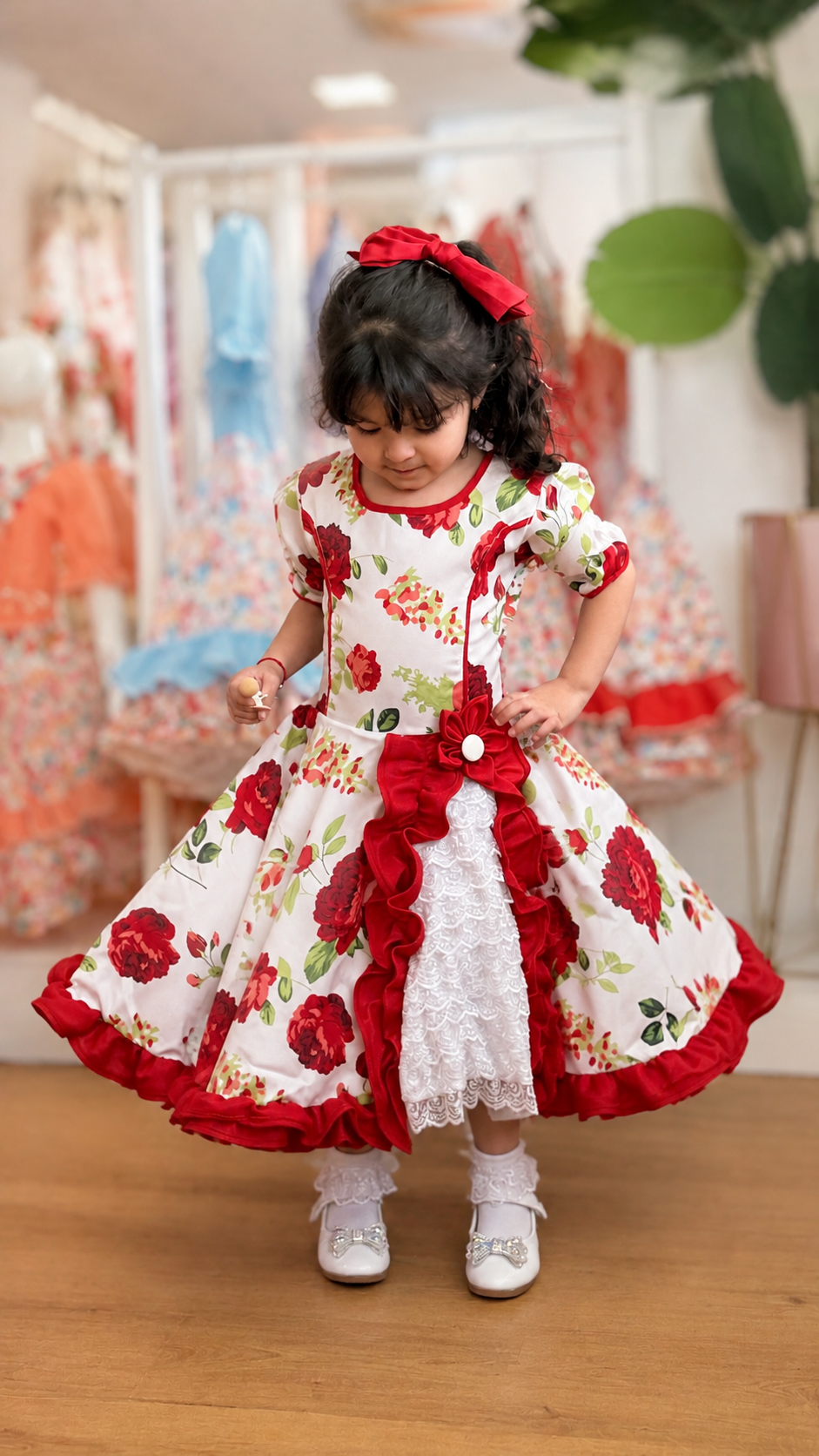 Vestido Huasita rojo con blanco