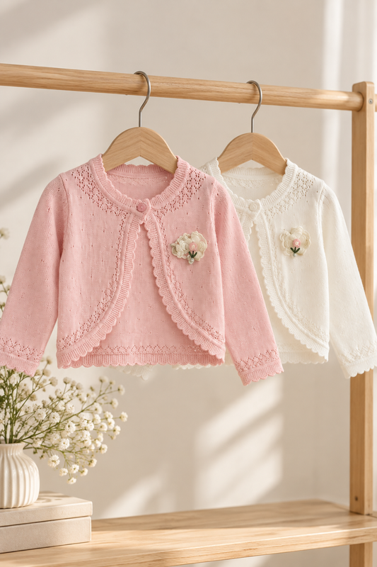 Bolero cardigans tejido rosa y blanco