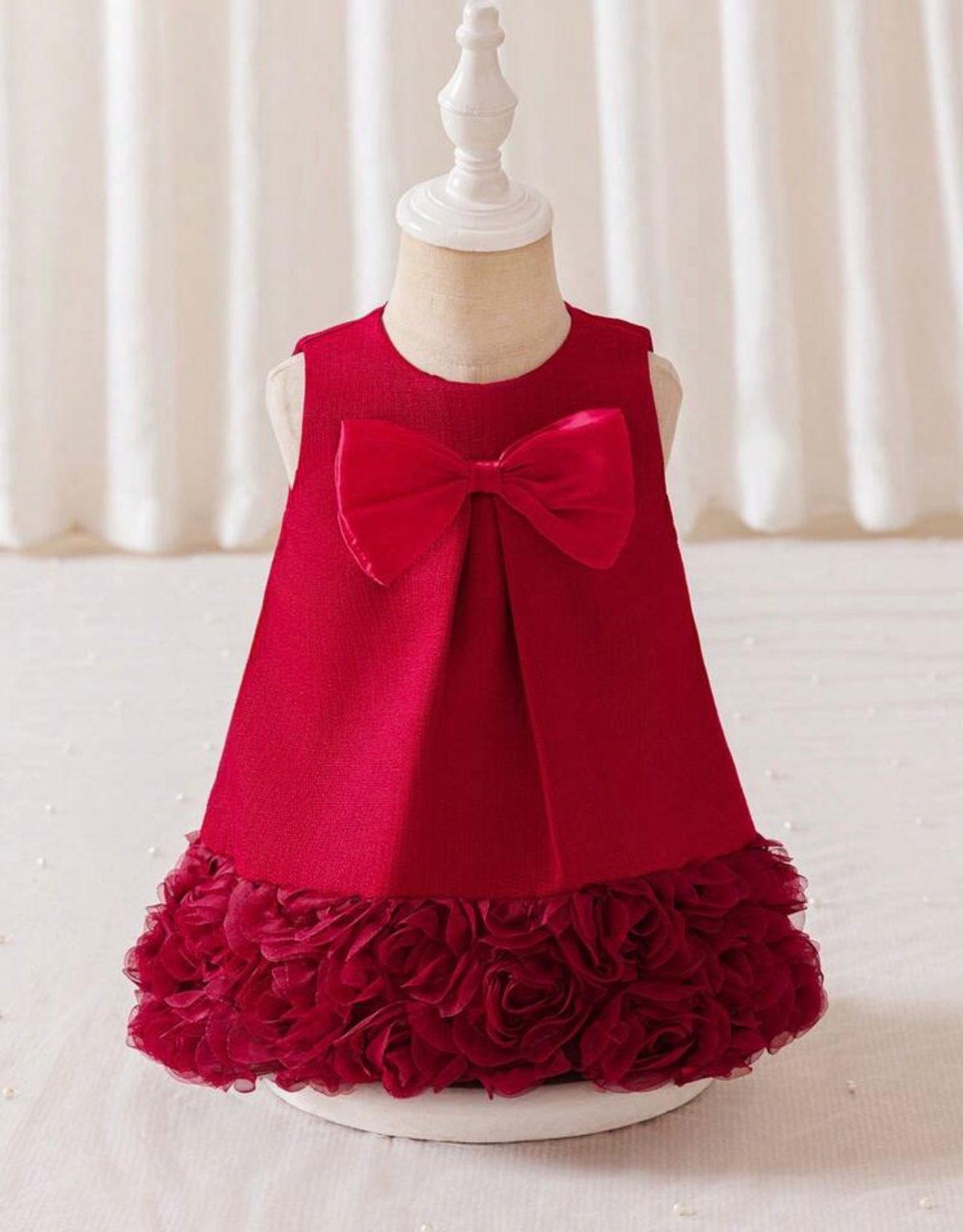 Vestido rojo rosa y lazo