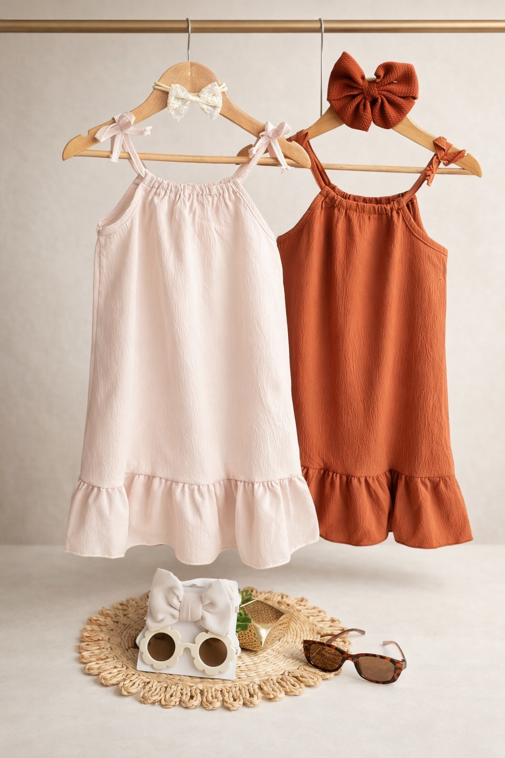 Vestido lino terracota y nude