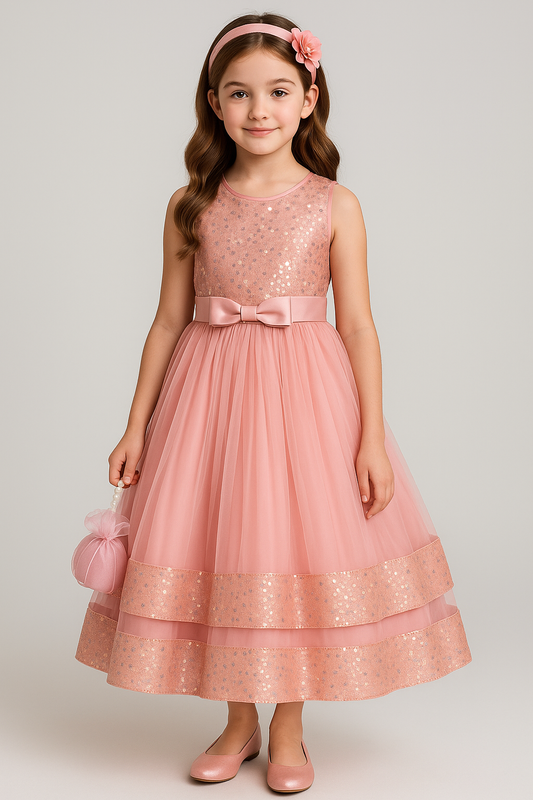 Vestido gala juvenil rosado  lentejuelas