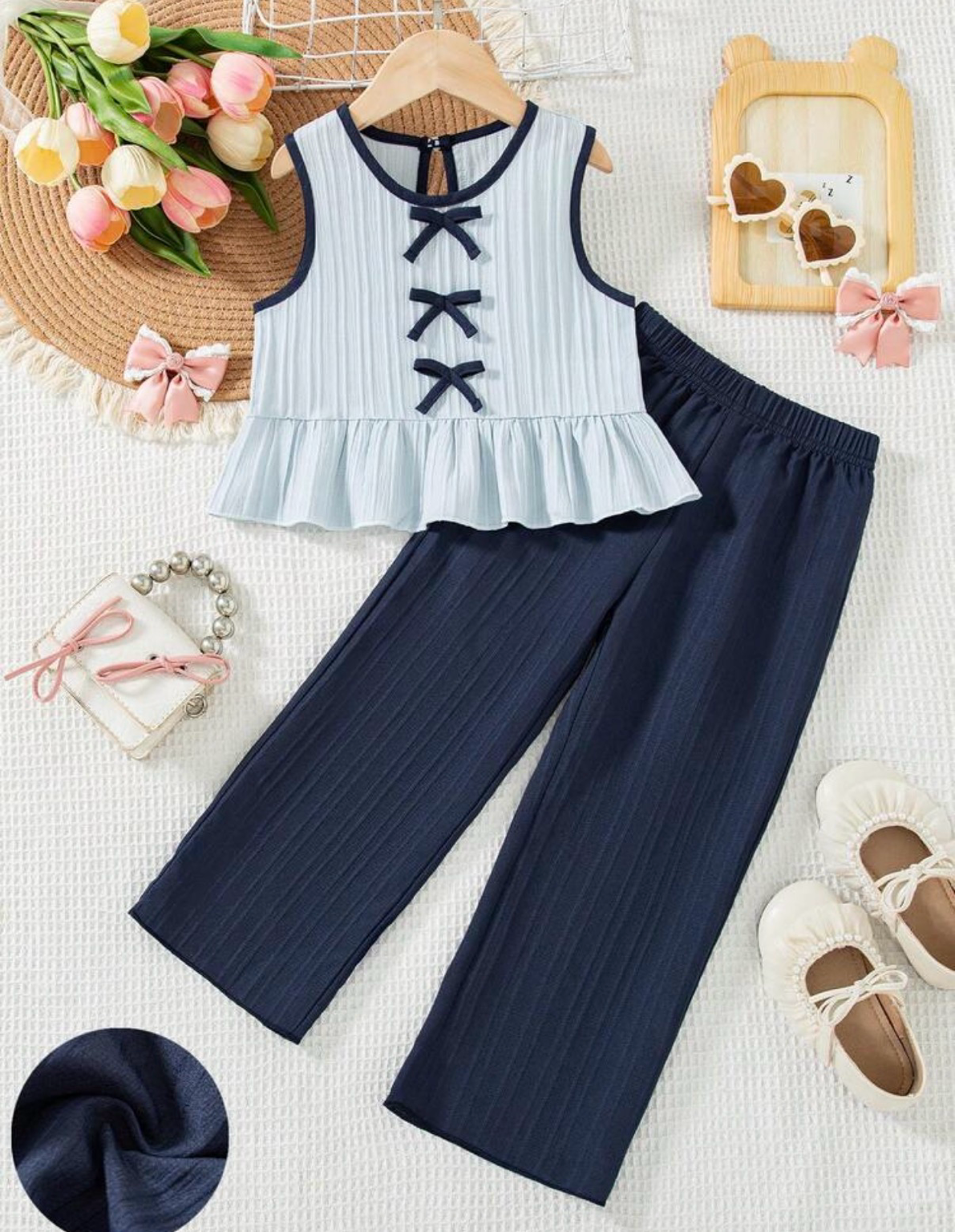 Set primaveral plisado azul y celeste