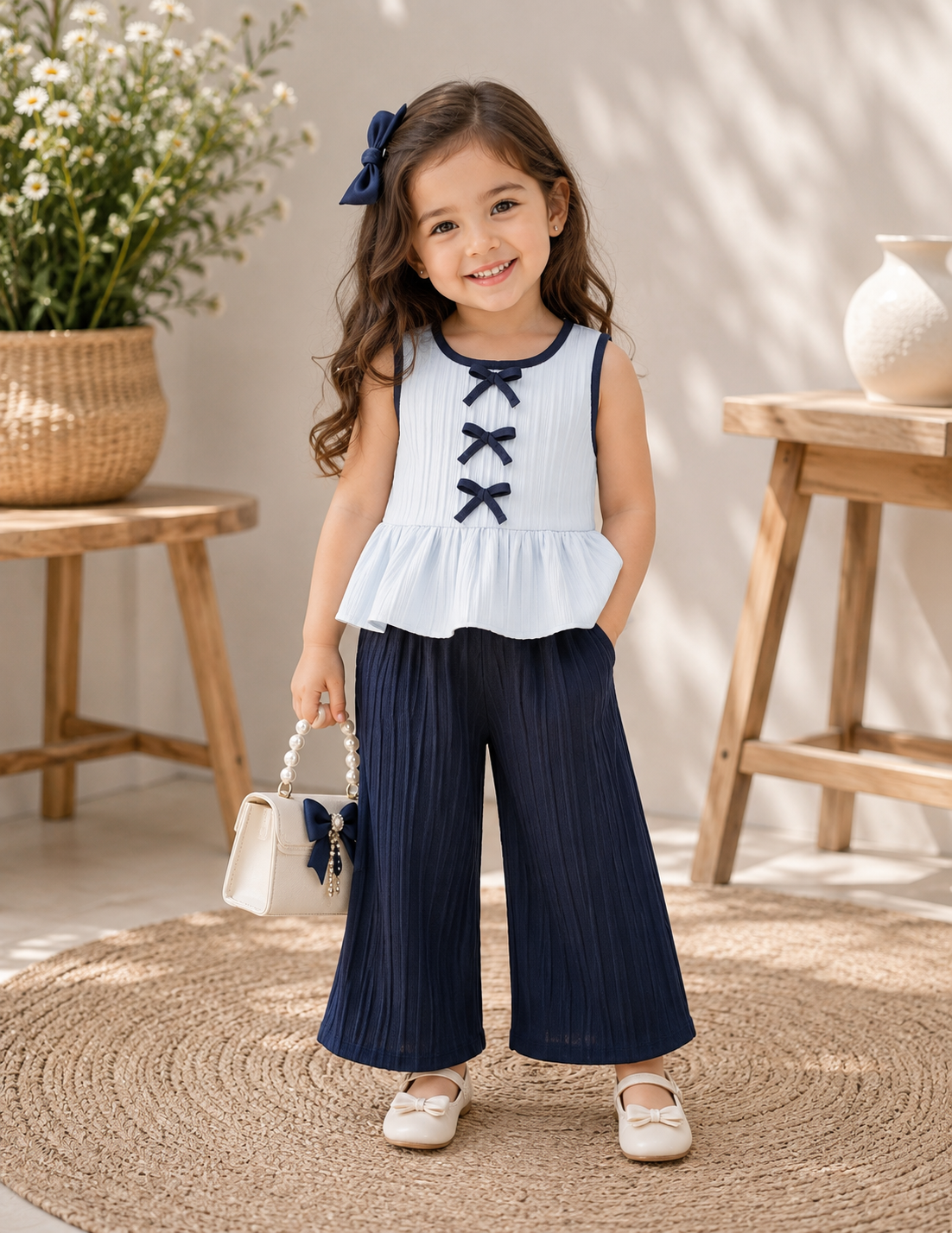 Set primaveral plisado azul y celeste