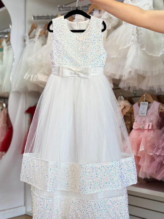 Vestido gala juvenil blanco lentejuelas