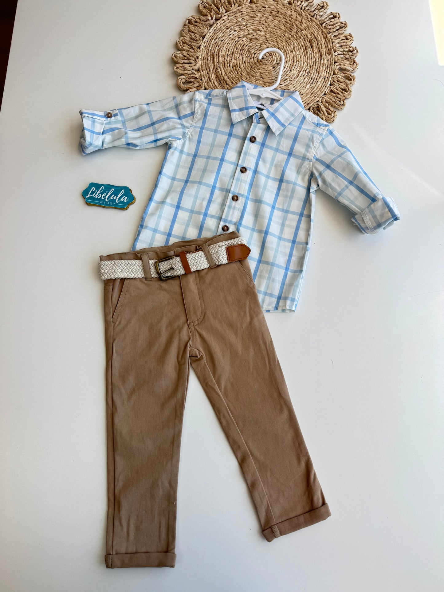 Conjunto niño cuadros celeste