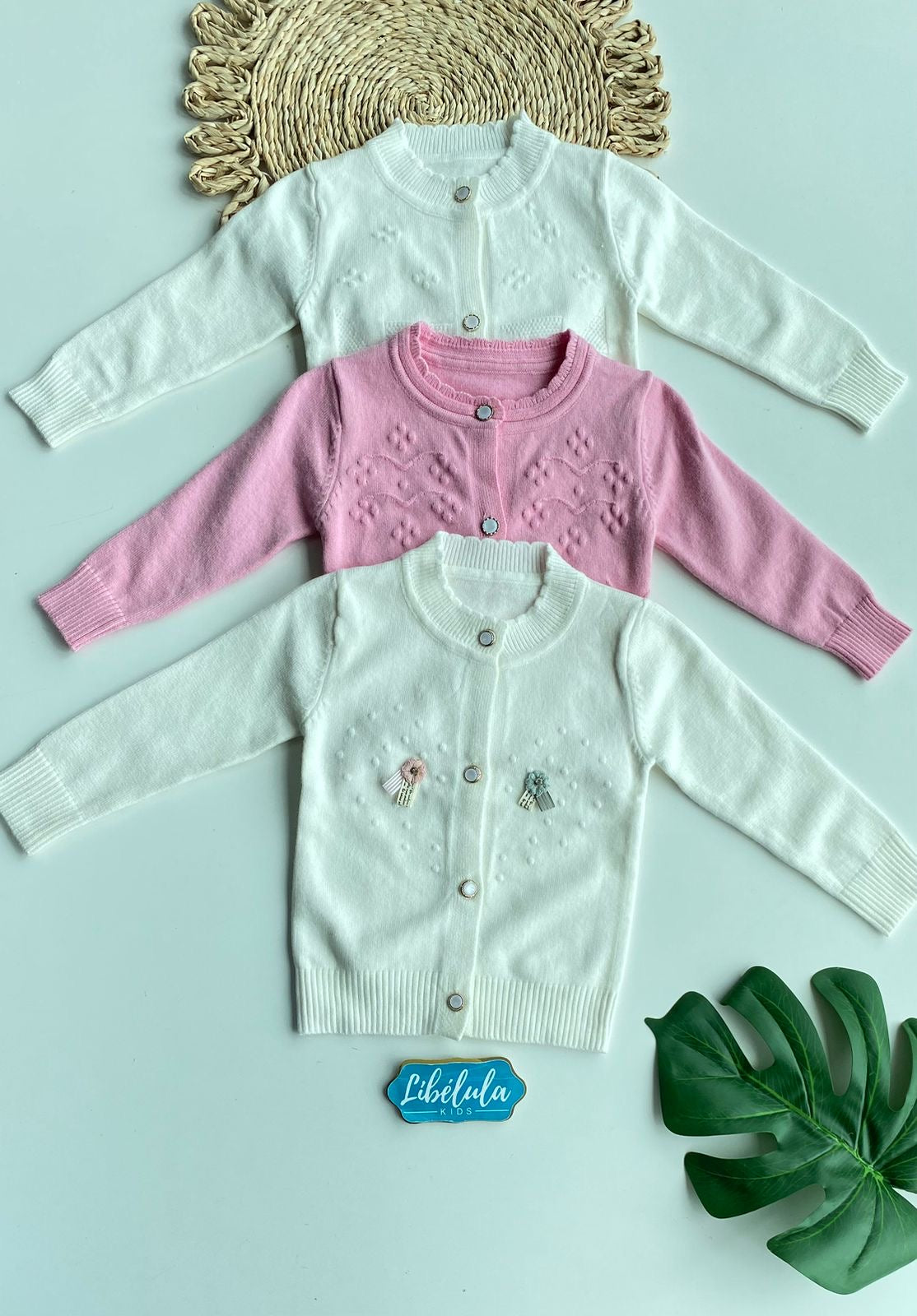 Chaleco Botones blanco y rosado